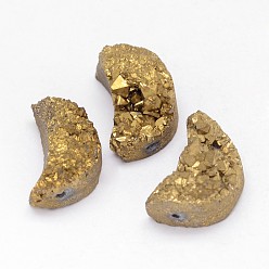 с Золотистым Покрытием Гальванические натуральный druzy кварцевые шарики, луна, с золотым покрытием, 20x14x9~12 мм, отверстие : 1.5 мм