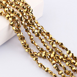 с Золотистым Покрытием Стеклянные бусины с гальваническим покрытием , граненые, шестиугольник, с золотым покрытием, 5.5x6.5x4 мм, отверстие : 1 мм, около 98 шт / нитка, 19.69'' (50 см)