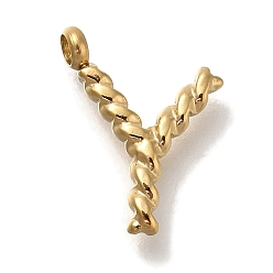 Letter Y Вакуумное покрытие pvd 304 подвески из нержавеющей стали, реальный 18 k позолоченный, буквенное очарование, Письмо Y, 13x10.5x3 мм, отверстие : 1.8 мм