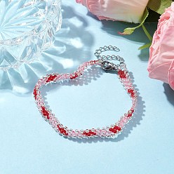 Stainless Steel Color Glass Seed Braided Beaded Bracelet, 304 Stainless Steel Bracelet for Women, Stainless Steel Color, 7-1/8 inch(18cm)