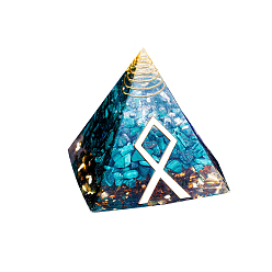 Gemstone Украшение дисплея смолы пирамиды оргонита, с латунной фурнитурой , золотая фольга и чипсы из натуральных драгоценных камней внутри, для домашнего офисного стола, 50 мм
