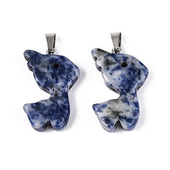 (306FM) Жонкиль матовый с лаймовой подкладкой Натуральные синие пятна яшмы подвески, подвески в виде рождественских оленей с дужками из нержавеющей стали, цвет нержавеющей стали, 33x22x6~7 мм, отверстие : 3~4x7.5~8 мм