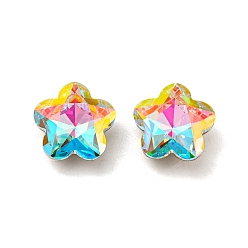 Crystal AB Glass Rhinestone Cabochons, Point Back & Back Plated, Faceted, Flower, Crystal AB, 12x12x6mm