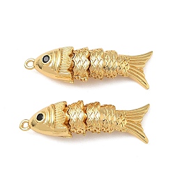 Настоящее золото 18K Латунные микро проложить кубического циркония подвески, рыбы прелести, реальный 18 k позолоченный, 28.5x8x7 мм, отверстие : 1 мм