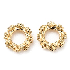 Настоящее золото 14K Стойки обшивки латунь микро проложить кубического циркония бусы, долговечный, без свинца и без кадмия, плоские круглые с цветком, реальный 14 k позолоченный, 8x3 мм, отверстие : 4 мм