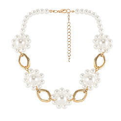 Blanc Colliers à maillons en alliage avec motif losange et fleur en plastique pour femmes, or, blanc, 16.54 pouce (42 cm)