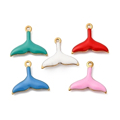 Другие 304 из нержавеющей стали шармы эмали, морское животное, золотые, хвост, 10x11x2 мм, отверстие : 0.9 мм