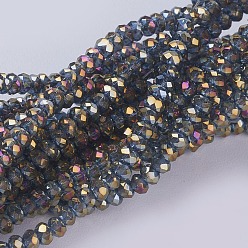 Стально-синий Стеклянные бусины с гальваническим покрытием , с полным покрытием цвета радуги, граненые, рондель, стальной синий, 2.5x1 мм, отверстие : 0.5 мм, около 185~190 шт / нитка, 13 дюйм (33 см)