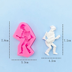 Hot Pink DIY Silicone Molds, Resin Casting Molds, for UV Resin, Epoxy Resin Craft Making, Halloween Skull with Musical Instrument, Hot Pink, 78x53x16mm
