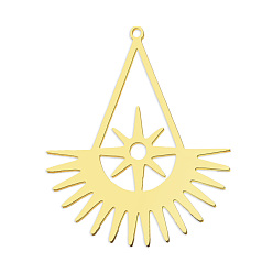 Золотой 201 подвески из нержавеющей стали, лазерная резка, вакуумное покрытие pvd, солнце, золотые, 42x34.5x1 мм, отверстие : 1.6 мм