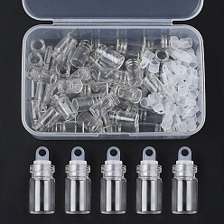 Прозрачный 50украшение подвески из стеклянной бутылки, бутылка желаний, с пластмассовой пробкой, прозрачные, 2.45~2.65x1 см, отверстие : 2.8 мм, емкость: 1 мл (0.03 жидких унций)