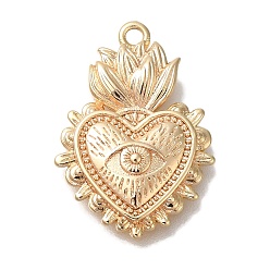 Настоящее золото 18K Латунные подвески, без кадмия, без никеля и без свинца, сердце, глаза очаровывают, реальный 18 k позолоченный, 20x14x3 мм, отверстие : 1.4 мм