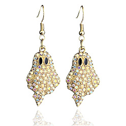 Хрусталь AB Серьги с подвесками из сплава эмали на Хэллоуин, со стразами, золотые, хрусталь AB, 59 мм