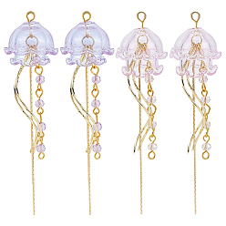 (52) Непрозрачная лаванда 4 шт. 2 Цвета латунные и стеклянные подвески, с железной фурнитурой, разноцветные, 90x24 мм, 2 шт / цвет