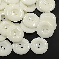 White Acrylic Sewing Buttons for Costume Design, Plastic Shirt Buttons, 2-Hole, Dyed, Flat Round, White, 25x3mm, Hole: 2mm