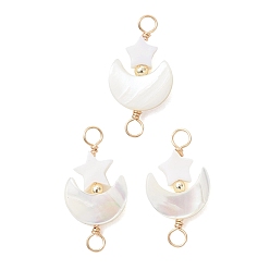 Морская Ракушка Натуральные пресноводные ракушки в форме луны со звездообразными соединительными элементами., с петлями из медной проволоки, золотые, цвет морской раковины, 23.5x11.5x3.5 мм, отверстие : 2.8 мм