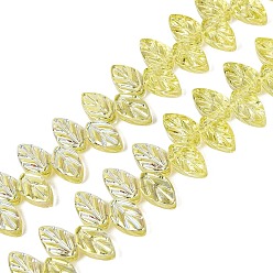 Jaune Vert Plaquent verre transparent perles brins, feuille, de couleur plaquée ab , demi-plaqué, teint et cœur, jaune vert, 11~11.5x6.5~7x3~4mm, Trou: 0.8~0.9mm, Environ 98~100 pcs/chapelet, 18.90~19.29 pouce (48~49 cm)