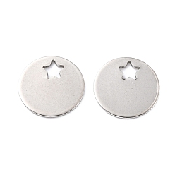 Edelstahl Farbe Anlaufgeschützt 201 Charms aus Edelstahl, flach rund mit Stern, Edelstahl Farbe, 12.5x12.5x0.8 mm, Bohrung: 2.5 mm