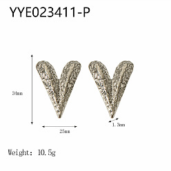 Нержавеющая Сталь Цвет Текстурированное сердце 304 серьги-гвоздики из нержавеющей стали, цвет нержавеющей стали, 25x34 мм