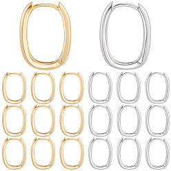 Real Gold Plated & Real Platinum Plated 10 пар 2 цветов Прямоугольные латунные серьги-кольца для женщин, настоящее золото и платина, 18x14x2.5 мм, 5 пар / цвет