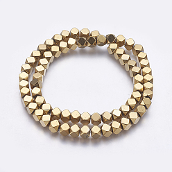 с Золотистым Покрытием Гальванизировать немагнитных синтетический гематит нитей бисера, граненые, квадратный, с золотым покрытием, 6x6x6 мм, отверстие : 1 мм, около 70 шт / нитка, 15.8 дюйм
