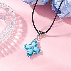 Темно-Голубой Звезда с подвеской из окрашенной синтетической императорской яшмы и стеклянных бусин, ожерелья из черного вощеного хлопкового шнура, античное серебро, глубокое синее небо, 17.80 дюйм (45.2 см)