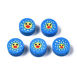 Verdeck blau Manuell Polymer Ton Perlen, für DIY Schmuck Bastelbedarf, Flach runde mit ente, Verdeck blau, 8.5~9.5x4~5 mm, Bohrung: 1.6 mm