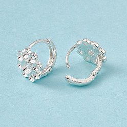 925 Sterling Silver Plated Brass Hoop Earring Findings, Earring Settings, Flower, Cadmium Free & Lead Free, 925 Sterling Silver Plated, 11x12.5x10mm, Hole: 2mm and 4mm, Pin: 0.9mm