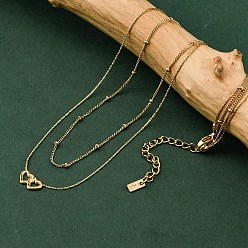 Настоящее золото 14K Ионное покрытие (ip) 304 подвеска в форме сердца из нержавеющей стали, двухслойные ожерелья для женщин, реальный 14 k позолоченный, 15.59 дюйм (39.6 см)