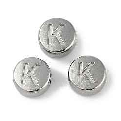 Letter K Антикоррозийные 304 шарики из нержавеющей стали, плоские круглые с буквы, цвет нержавеющей стали, Письмо K, 7x3.8 мм, отверстие : 1.8 мм