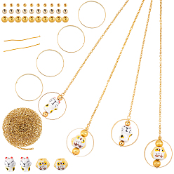 Golden DIY Pendant Decoration Making Kits, Including Brass Beads, Porcelain Beads, Non-Magnetic Synthetic Hematite Beads, Iron Cable Chains & Pins, Golden, 30x0.8mm, Hole: 0.6mm, 4pcs