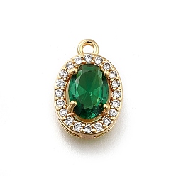 Темно-Зеленый Латунные микро проложить кубического циркония подвески, без кадмия, без никеля и без свинца, овальные амулеты, реальный 18 k позолоченный, темно-зеленый, 13x8.5x5 мм, отверстие : 1.2 мм