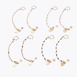 Mixed Stone 304 Stainless Steel Stud Earrings, with Clip-on Earrings and Natural Gemstone Beaded Chains, Heart, Real 18K Gold Plated, 15mm, Pin: 0.7mm