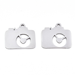 Stainless Steel Color Non-Tarnish 201 Stainless Steel Pendants, Laser Cut, Camera, Stainless Steel Color, 15.5x17.5x0.9mm, Hole: 1.6mm