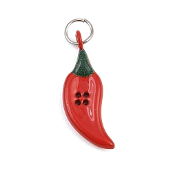 Hot Pepper Button 304 Stainless Steel Enamel Pendants, Vegetable Charms, Hot Pepper Charms, 25x10x3mm, Hole: 4.5mm