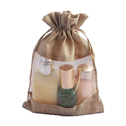 Верблюжий Сумка из искусственного льна из микрофибры, сумка на шнурке с бантиком из органзы, прямоугольные, верблюжие, 23x16 см