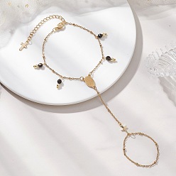 (946F)Морозный цвет внутри  Жонкиль / Непрозрачная зеленая подкладка 304 браслеты из нержавеющей стали с натуральным черным агатом для женщин, овал с девой марии и крестом, 7-3/8 дюйм (18.6 см)