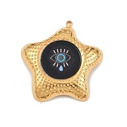 Черный Печатные 304 подвески из нержавеющей стали, звезда с подвесками для глаз, вакуумное покрытие pvd, реальный 18 k позолоченный, чёрные, 29x28x4.5 мм, отверстие : 1.5 мм