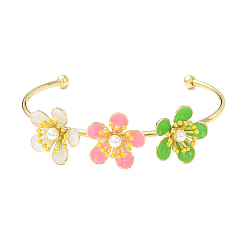 Colorful Alloy Flower with Imitation Pearl Beaded Open Cuff Bangle for Women, Colorful, Inner Diameter: 1-7/8x2-3/8 inch(4.8cm)