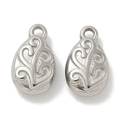 Нержавеющая Сталь Цвет Антикоррозийные 304 подвески из нержавеющей стали, слезинка с цветочным шармом, цвет нержавеющей стали, 14.5x8.5x4.5 мм, отверстие : 1.6 мм
