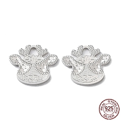 Real Platinum Plated Rhodium Plated 925 Sterling Silver Charms, Deer with Polka Dot Charm, Textured, Real Platinum Plated, 12x14x1.2mm, Hole: 2.5x2.2mm
