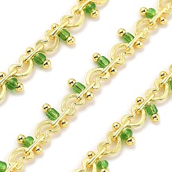 Зеленый Стеклянные звенья цепи, с медными цепями, долговечный, без свинца и без кадмия, стойки покрытие, реальный 18 k позолоченный, пайки, с катушкой, зелёные, 4x5x0.5 мм