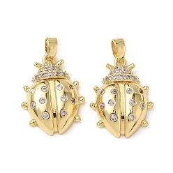 Настоящее золото 18K Латунные микро проложить кубического циркония подвески, божья коровка, реальный 18 k позолоченный, 20x15x5 мм, отверстие : 2.5x4 мм