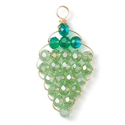 Бледно-Зеленый Стеклянные подвески, с золотой медной проволокой, винограды, бледно-зеленый, 38.5x19.5x4.5 мм, отверстие : 3.5 мм