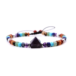 Аметист Плетеные браслеты из бисера из натурального аметиста для женщин и мужчин, пирамида, 6-3/4~10-1/4 дюйм (17~26 см)