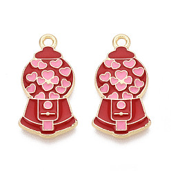 Красный Подвески из эмали и сплава, Брелоки в форме сердца для автомата с жевательной резинкой, золотые, без кадмия, без никеля и без свинца, красные, 25x13x2.5 мм, отверстие : 1.8 мм