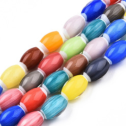 Coloré Brins de perles à chalumeau manuels, ovale, colorées, 10.5~11.5x7.5~8mm, Trou: 1.2~2mm, Environ 34~37 pcs/chapelet, 15.75 pouces ~ 15.94 pouces (40~40.5 cm)