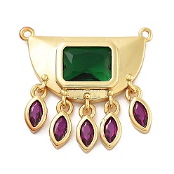 Фуксиновый Стойка гальванопокрытие латунь микропаве кубический цирконий и стеклянные подвески, без свинца и без кадмия, долговечный, слиток, красно-фиолетовые, 23x23x3.8 мм, отверстие : 1 мм