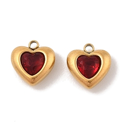 Красный Ионное покрытие (ip) 304 подвески из нержавеющей стали с микропаве из кубического циркония, золотые, сердце, красные, 10.5x10x5 мм, отверстие : 1.4 мм