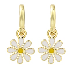 Белый Серьги-кольца из латуни с цветочным покрытием, с эмалью, долговечный, без свинца и без кадмия, реальный 18 k позолоченный, белые, 25x11.5 мм